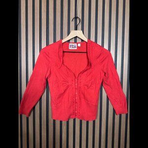 Rosie Neira Sweater Medium Womens Hot Pink Button Front Wool Cardigan